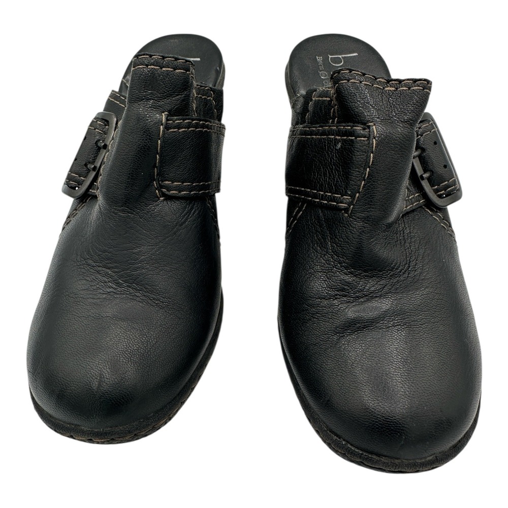 BOC Born Concept Black Leather Clog Mule Shoes Buckle Accent Size 7 38